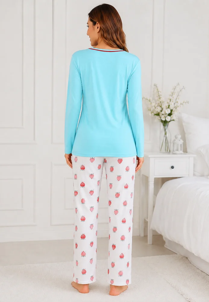 Pijama Damă cu Mâneci Lungi și Pantaloni Lungi, Turcoaz — imagine 4