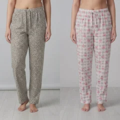 Pantaloni de casa dama Marimi Mari – Imprimeu Leopard si Carouri cu fundite