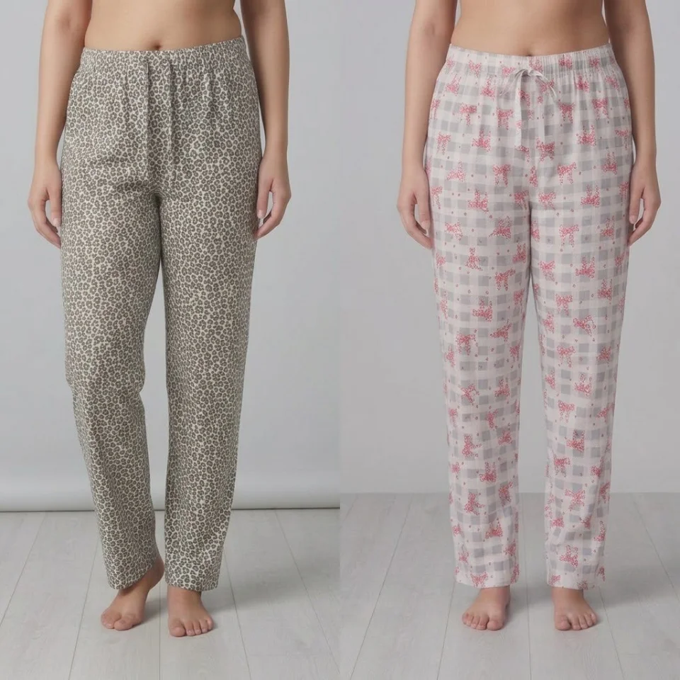 Pantaloni de casa dama Marimi Mari – Imprimeu Leopard si Carouri cu fundite