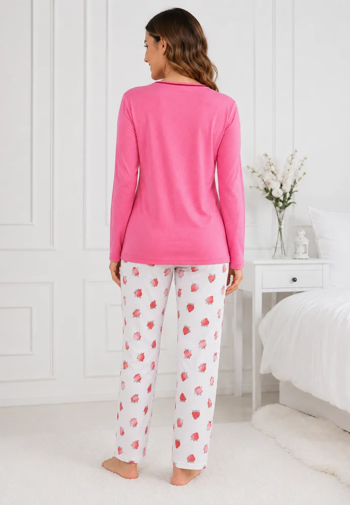 Pijama Damă cu Mâneci Lungi și Pantaloni Lungi roz