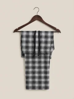 Pantaloni Pijama Damă, Imprimeu Carouri Negru și Alb, Croială Lejeră cu Șnur