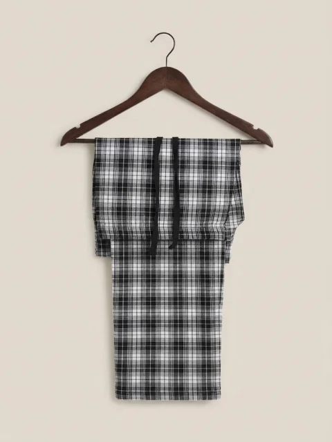 Pantaloni Pijama Damă, Imprimeu Carouri Negru și Alb, Croială Lejeră cu Șnur — imagine 2