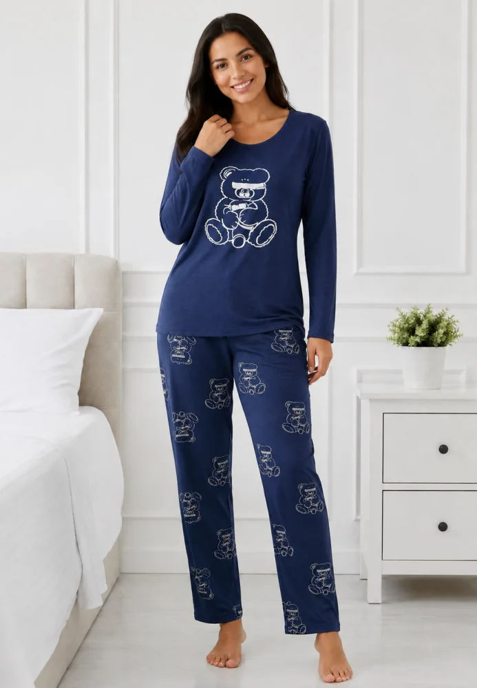Pijama de Dama Călduroasă și Confortabilă cu Imprimeu Ursuleț