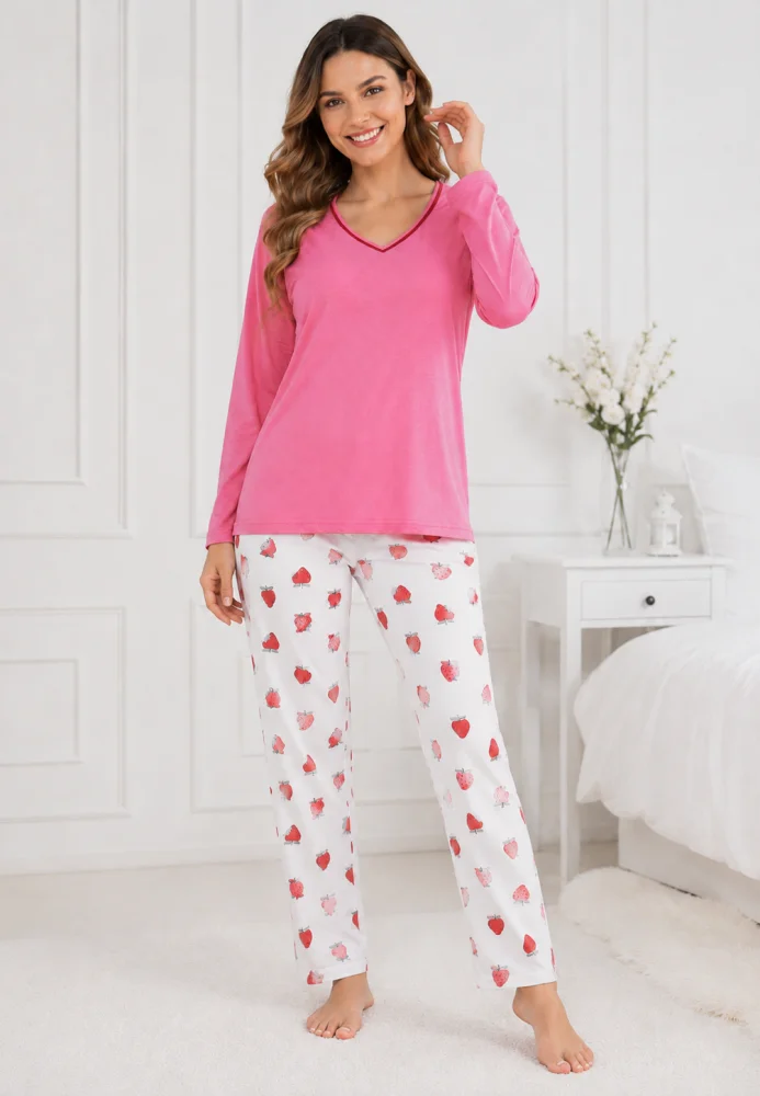Pijama Damă cu Mâneci Lungi și Pantaloni Lungi roz