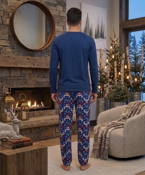 Pijama Crăciun Bărbați Bluemarin – Set Ren Merry Christmas — imagine 2