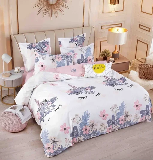 Set Lenjerie de Pat Dublu Finet, 6 Piese – Cearceaf Pilotă, Cearceaf Pat și Fețe de Pernă, Model Floral cu Motive Decorative — imagine 1