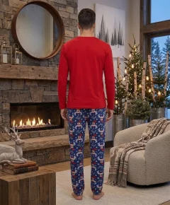 Pijama bărbat roșie de Crăciun cu mesaj Merry Christmas