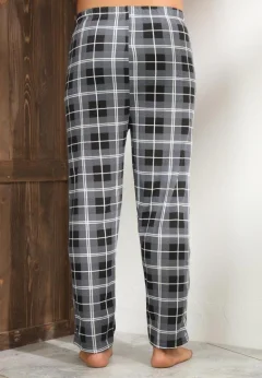 Pantaloni de Pijama Bărbați, Gri Închis cu Negru