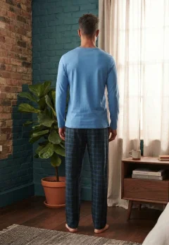 Pijama pentru bărbați, Bluză mânecă lungă cu imprimeu „26” și Pantalon lung în carouri