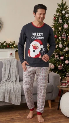 Pijamale de Crăciun pentru Bărbați, Merry Christmas cu Moș Crăciun, GrBluemarin/Multicolor