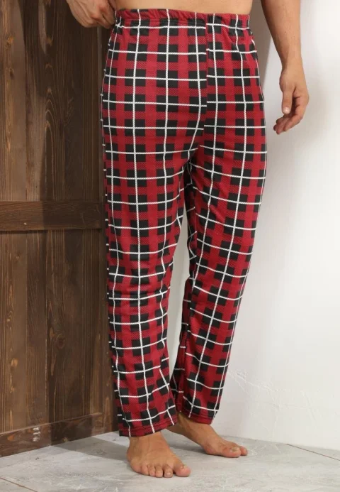Pantaloni de Pijama Bărbați, Roșu cu Alb — imagine 3