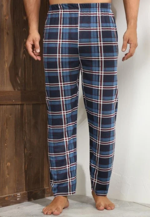 Pantaloni de Pijama Bărbați, Albastru cu Roșu