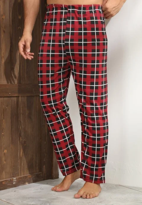 Pantaloni de Pijama Bărbați, Roșu cu Alb