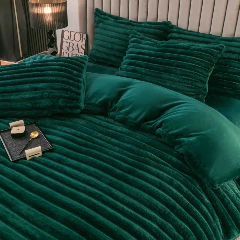 Lenjerie de Pat Cocolino cu Blăniță tip Iepuraș – 4 Piese, Cu Elastic,verde — imagine 2