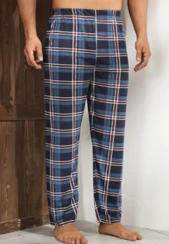 Pantaloni de Pijama Bărbați, Albastru cu Roșu