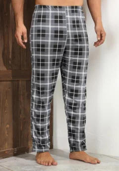 Pantaloni de Pijama Bărbați, Gri Închis cu Negru