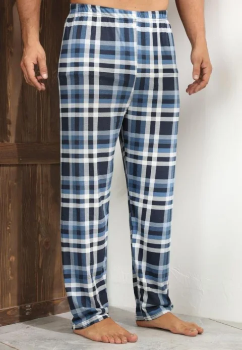 Pantaloni de Pijama Bărbați, Albastru cu Alb — imagine 2