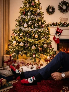 Șosete Festive de Crăciun pentru Cuplu / Familie, Damă și Bărbat, Motive de Sărbători,2/set