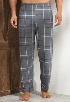 Pantaloni de Pijama Bărbați, Gri cu Alb
