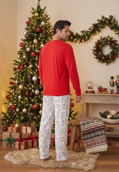 Pijama Bărbat Crăciun, Mânecă Lungă, Pantaloni Lungi, Roșu, Happy New Year