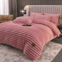 Lenjerie de Pat Deluxe, 4 Piese, Blăniță Shorthair și Cocolino, Cearșaf cu Elastic, Roz