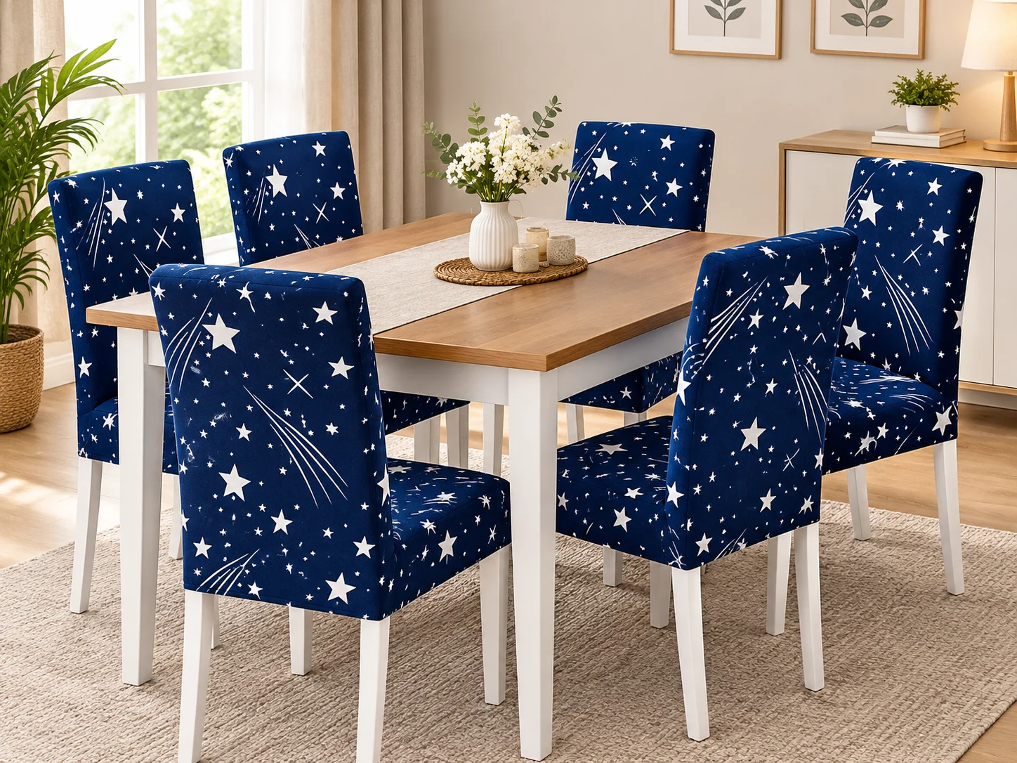 Huse Elastice pentru Scaune, Set 6 Piese, Bleumarin