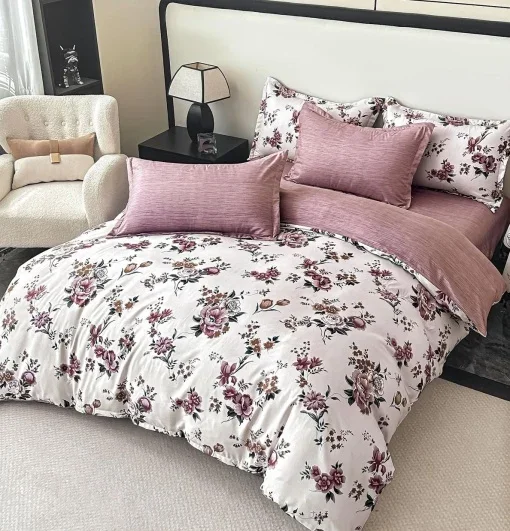 Set Lenjerie de Pat Dublu Finet, 6 Piese, Imprimeu Floral — imagine 2