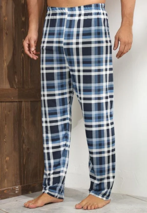 Pantaloni de Pijama Bărbați, Albastru cu Alb