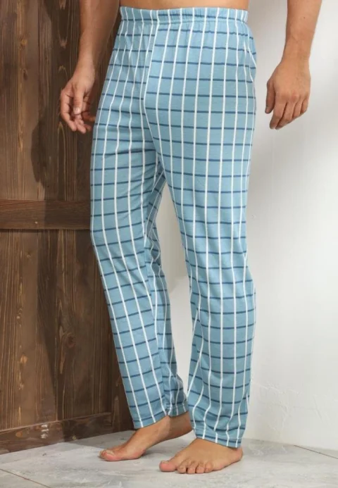 Pantaloni de Pijama Bărbați, Turcoaz cu Alb — imagine 1
