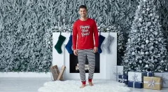 Pijama Barbati Craciun, Bluza Rosie si Pantaloni Dungi,  Rosu/Negru