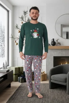 Pijama bărbat verde de Crăciun cu modele tematice
