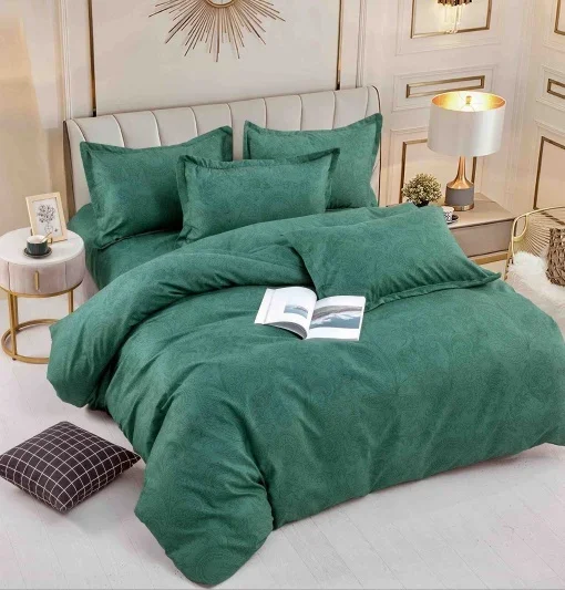 Set Lenjerie de Pat Dublu 6 Piese, Microfibră Premium – Model Paisley Elegant, Verde Smarald, Cearceaf Pilotă, Cearceaf Pat și Fețe de Pernă — imagine 3