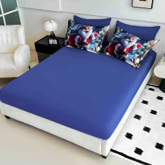 Set Lenjerie de Pat 6 Piese Crăciun 5D cu Elastic, Imprimeu Mos Craciun