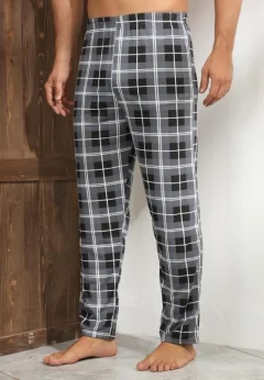 Pantaloni de Pijama Bărbați, Gri Închis cu Negru