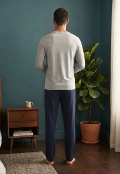 Pijama pentru bărbați, Bluză mânecă lungă cu imprimeu „Los Angeles” și Pantalon lung