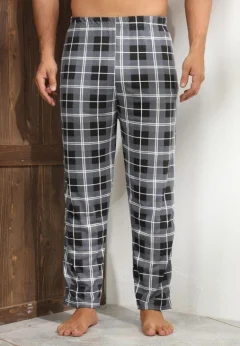 Pantaloni de Pijama Bărbați, Gri Închis cu Negru