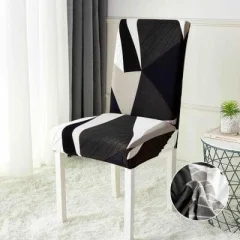 Huse Elastice pentru Scaune, Set 6 Piese, Negru cu Alb