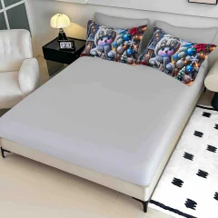 Set Lenjerie de Pat 6 Piese Crăciun 5D cu Elastic, om de zapada