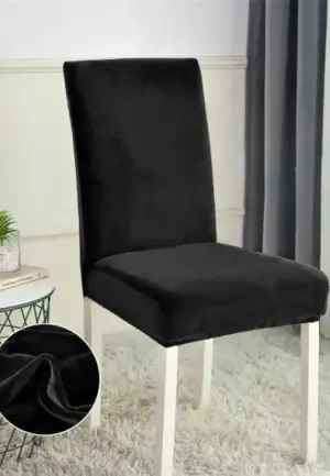 Huse Scaun din Catifea Set 6 Bucăți, Negru