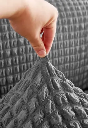 Set 6 Huse Creponate pentru Scaune cu Volănașe, Gri inchis Elegant, Material Elastic