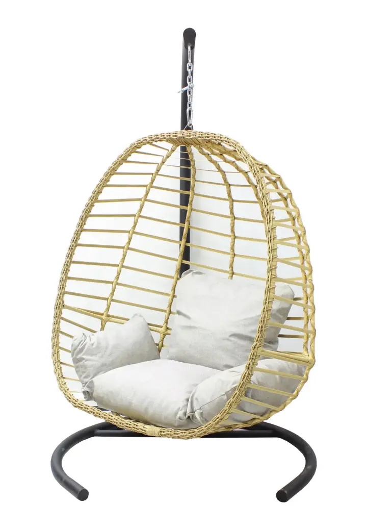 Leagăn Grădină Oval Poliratan Crem cu Pernă Tapițată