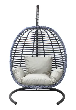 Leagăn Grădină Oval Poliratan Gri Antracit Pernă Tapițată