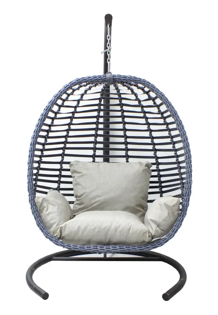 Leagăn Grădină Oval Poliratan Gri Antracit Pernă Tapițată