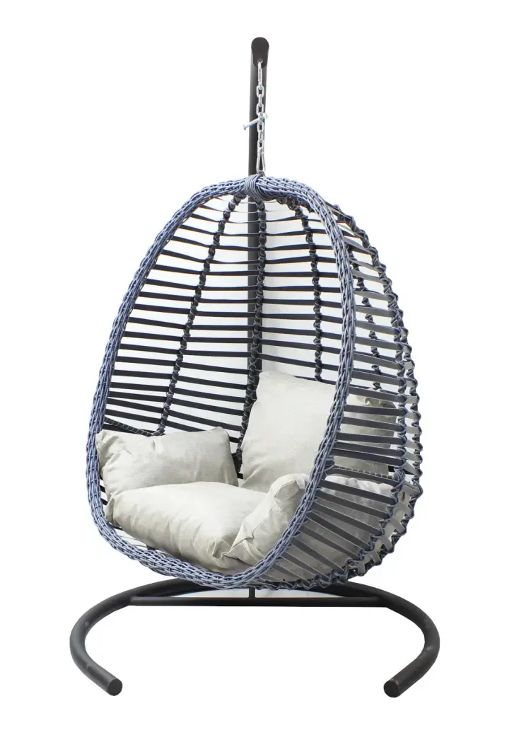 Leagăn Grădină Oval Poliratan Gri Antracit Pernă Tapițată