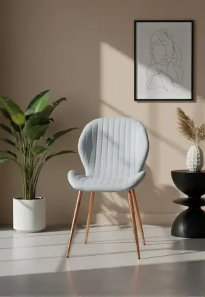 Scaun Opal Gri Deschis cu Picioare Gold Rose – Catifea Babyface