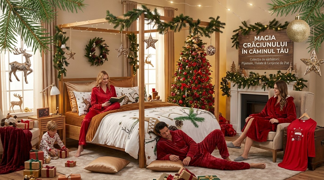 Magia Sărbătorilor în Casa Ta: Ghidul Complet pentru Pijamale, Halate și Lenjerii de Pat de Crăciun 🎄✨